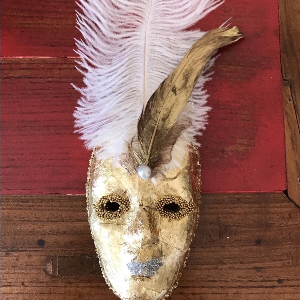 Handmade Gold Foil Embellished Venetian Style Mask Christmas Tree Ornament M
